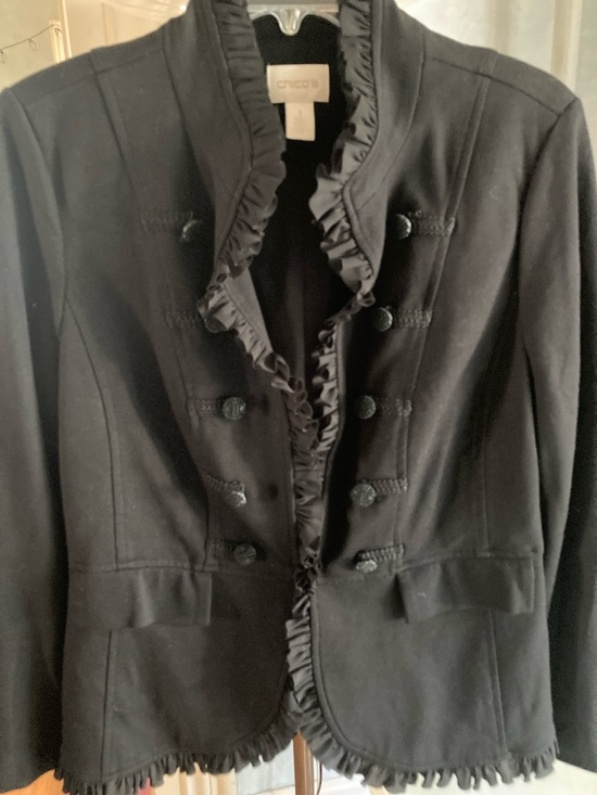 Chico's Jackets & Blazers - Chico's Black Ruffle-Trim Military Blazer